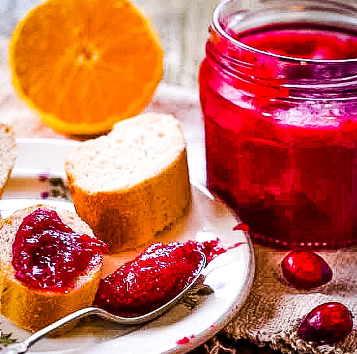 cranberry curd with spoon