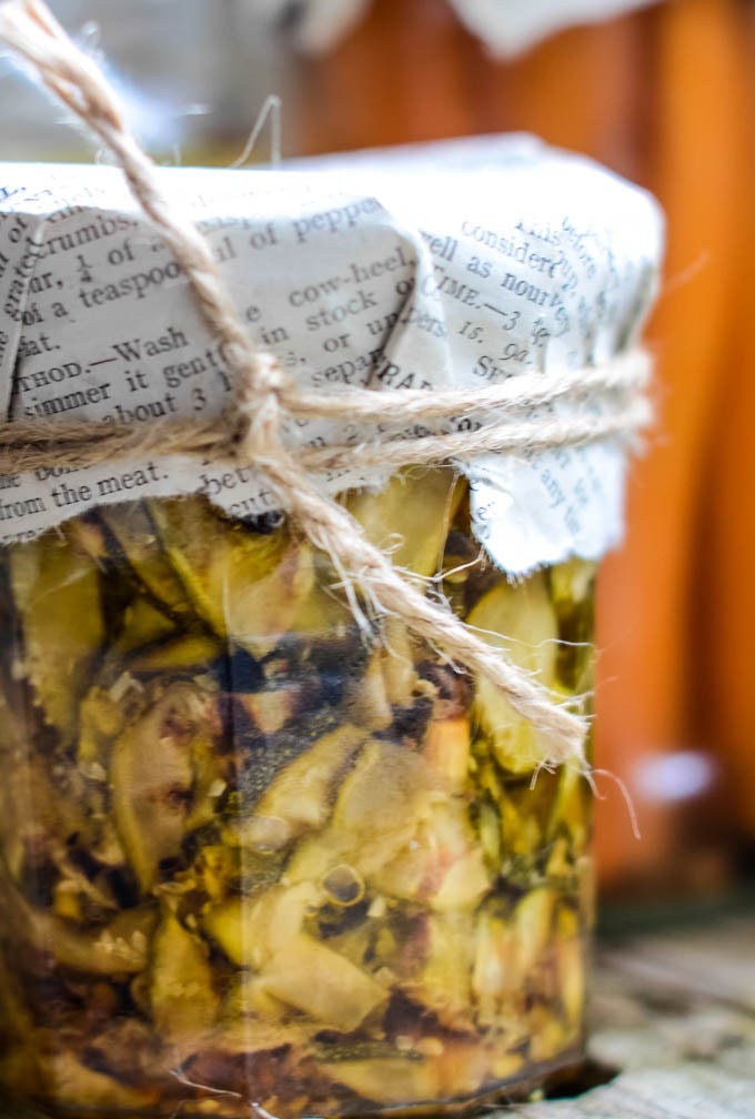 close up image of the courgettes in jar