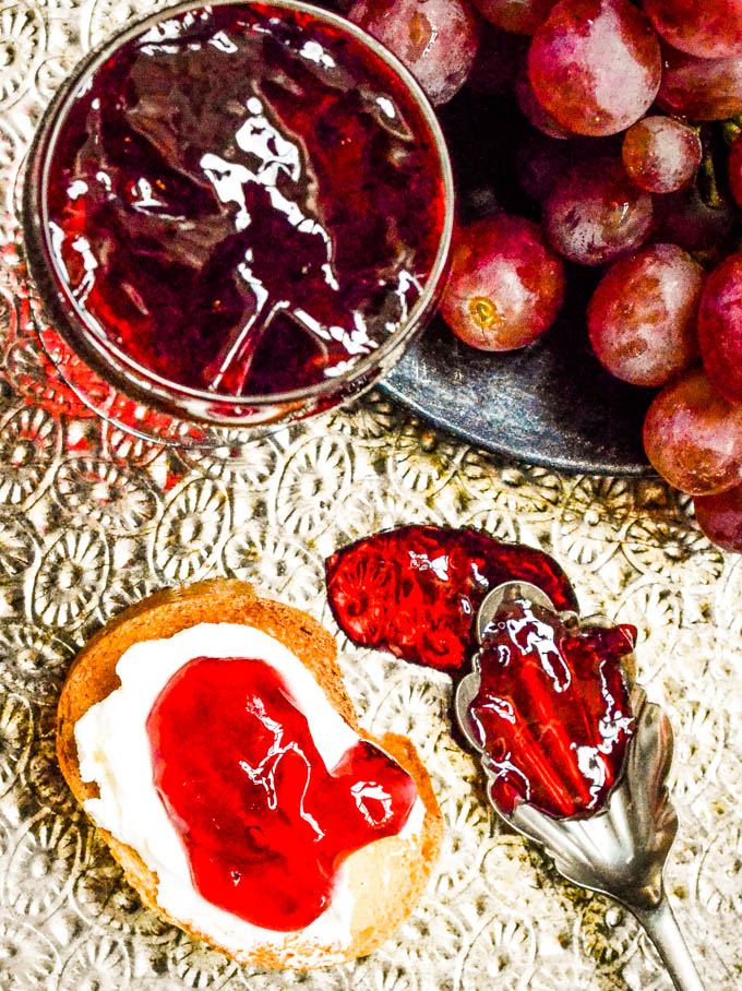 top down view of spoon and jelly