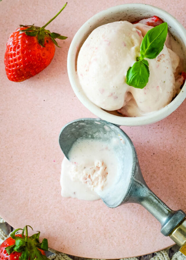 Homemade Strawberry Ice Cream With Basil Larder Love