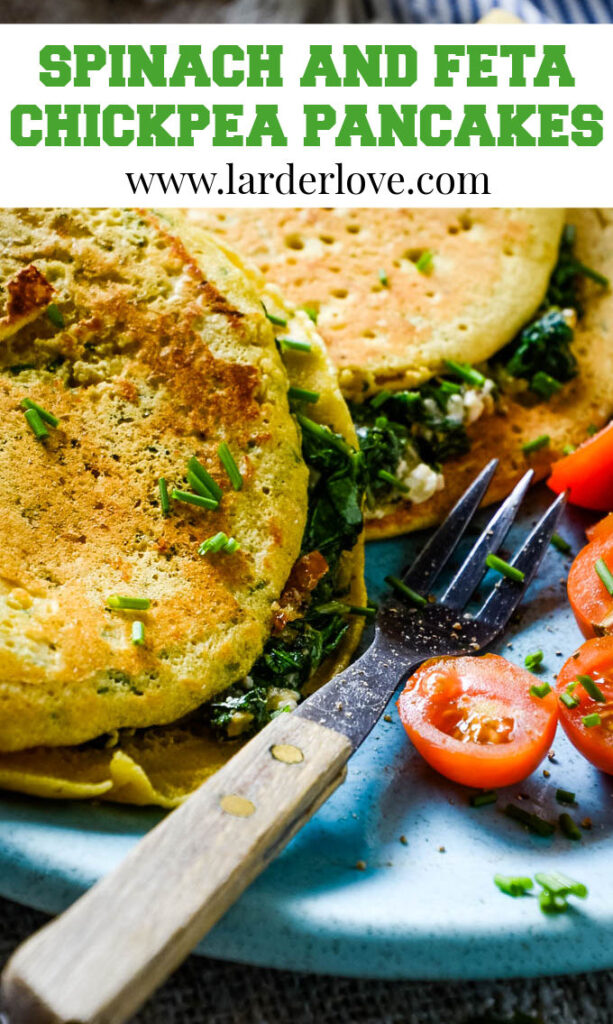 spinach and feta chickpea pancakes pin image