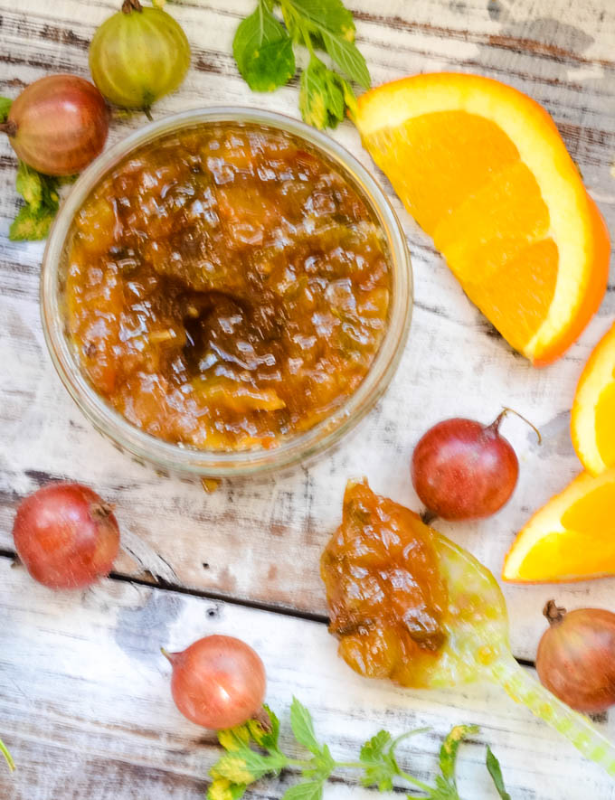 table shot of gooseberry jam