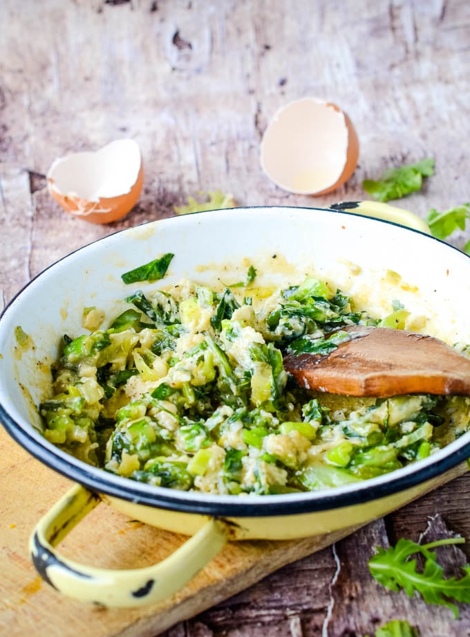 Cheesy Scrambled Eggs with Greens - A Beautiful Plate