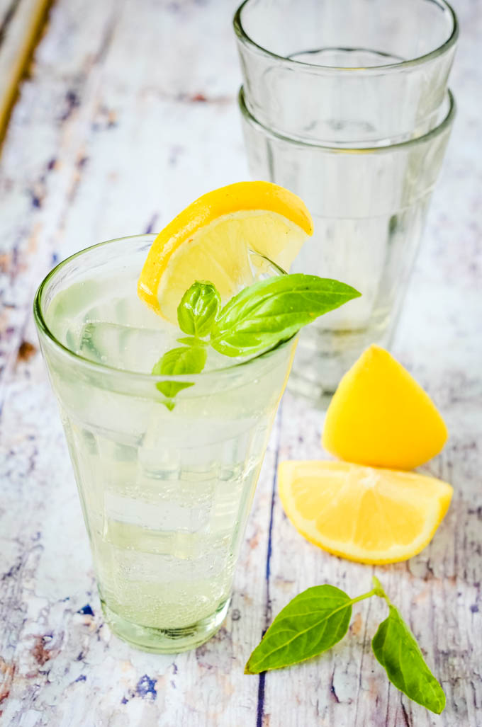 Homemade lemonade infused with basil