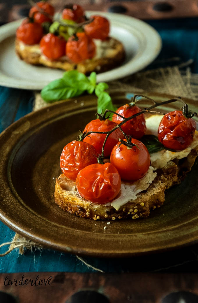 Super easy recipe for cherry tomato bruschetta with balsamic