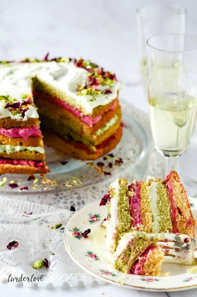 Easy Sugar free matcha and rose cake by larderlove