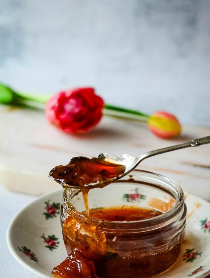 rhubarb and ginger gin jam by larderlove