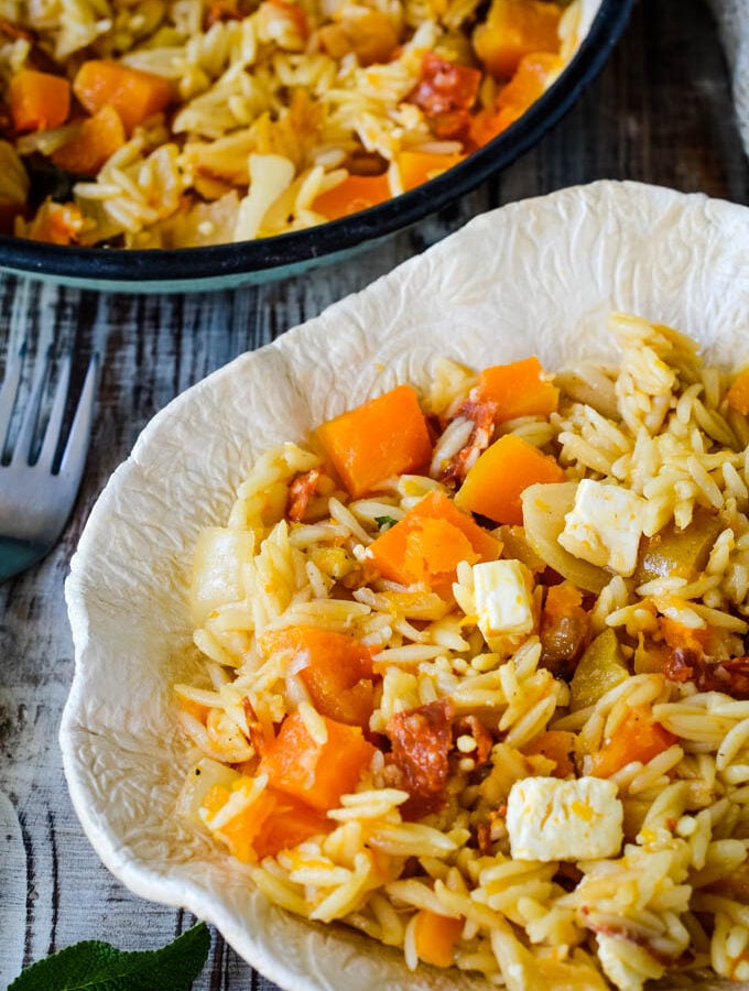 30 minute squash and orzo risotto traybake by larderlove