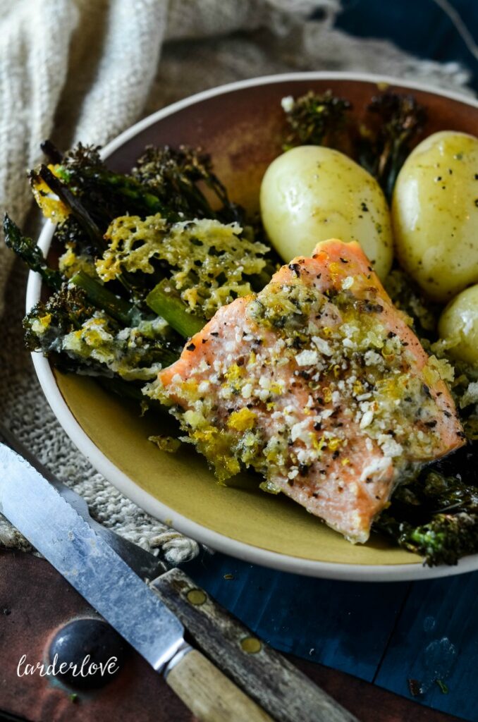 Salmon Broccolini and Asparagus Traybake Larder Love