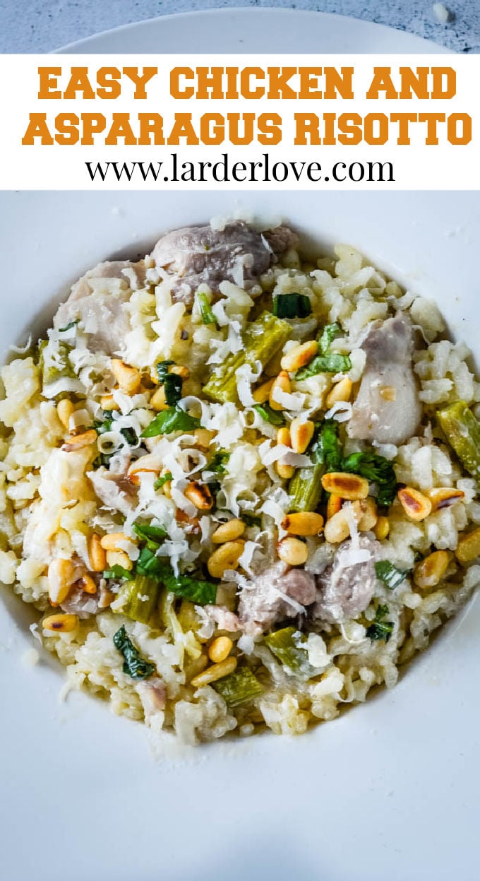 chicken and asparagus risotto pin image