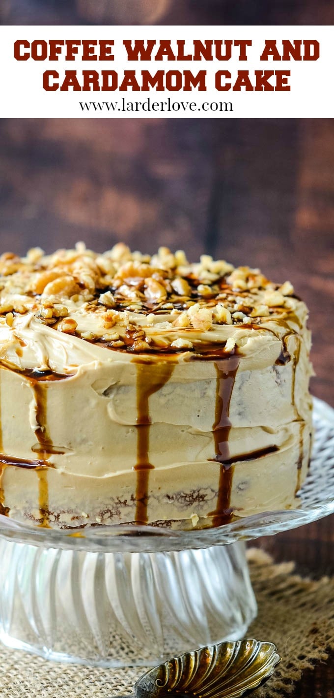 super easy coffee and walnut cake with cardamom recipe. Richly flavoured and luxuriously moist this cake is the perfect dessert for a supper party or the centrepiece for a birthday tea