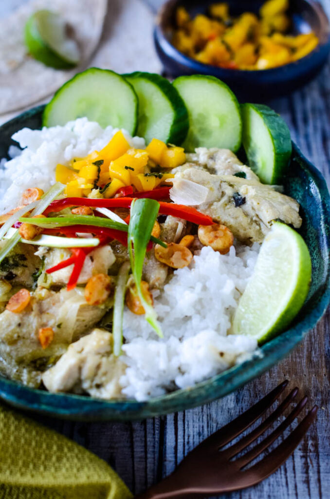 Thai Green Chicken Curry With Coconut Rice Bowl - Larder Love