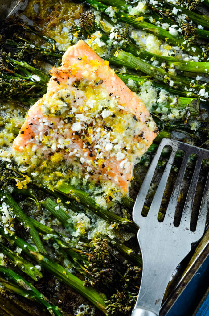 Salmon Broccolini and Asparagus Traybake Larder Love