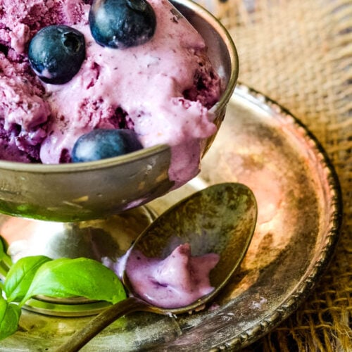 Blueberry Ice cream with Bourbon and Basil Larder Love