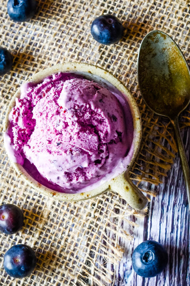 Blueberry Ice cream with Bourbon and Basil Larder Love