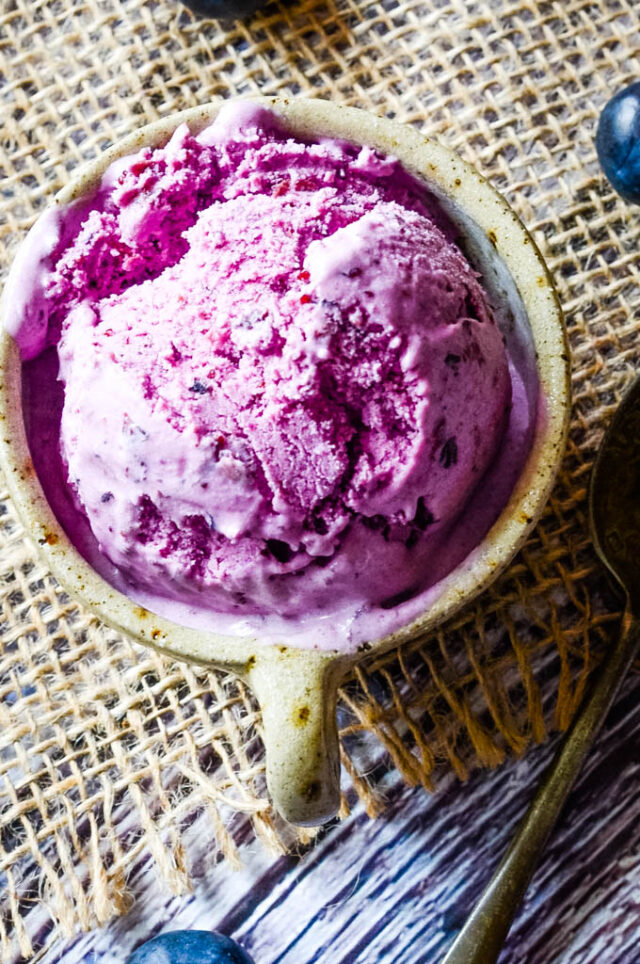 Blueberry Ice cream with Bourbon and Basil Larder Love