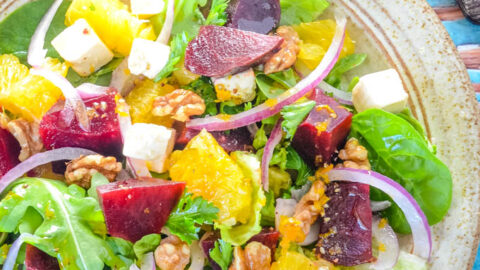beetroot and feta salad with orange dressing Roasted Beet Salad with Orange Tahini Dressing