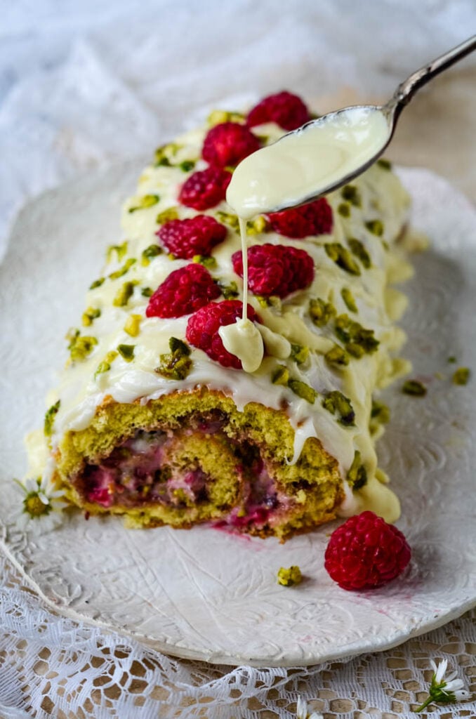 Raspberry and White Chocolate Roulade Larder Love