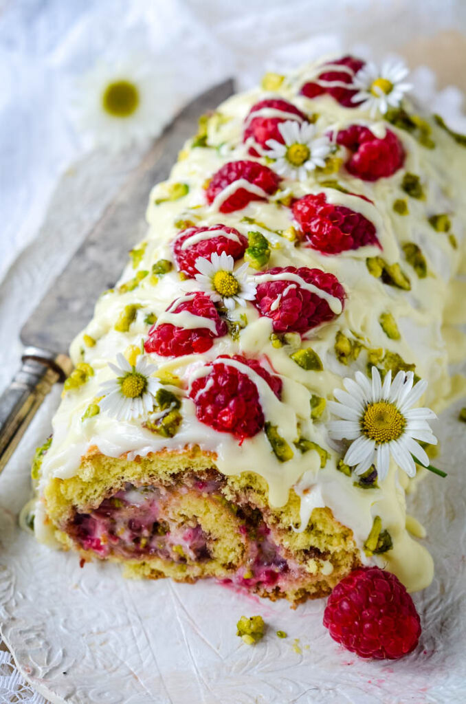 Raspberry and White Chocolate Roulade Larder Love