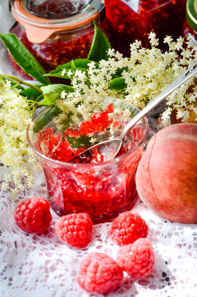 Raspberry Peach and Elderflower Jam Larder Love
