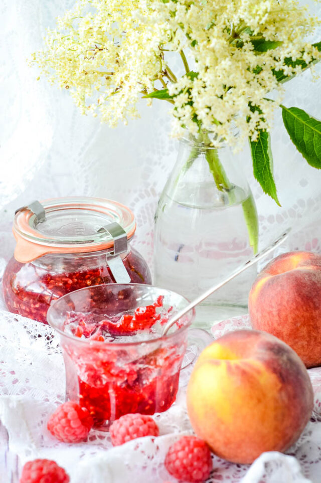 Raspberry Peach and Elderflower Jam Larder Love
