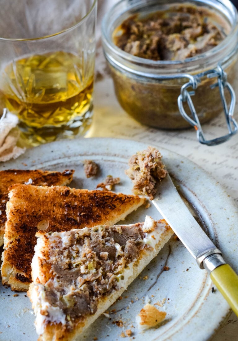 gentlemans relish on toast with jar behind