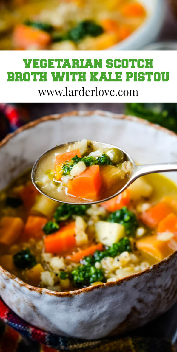 vegetarian scotch broth with kale pistou pin image