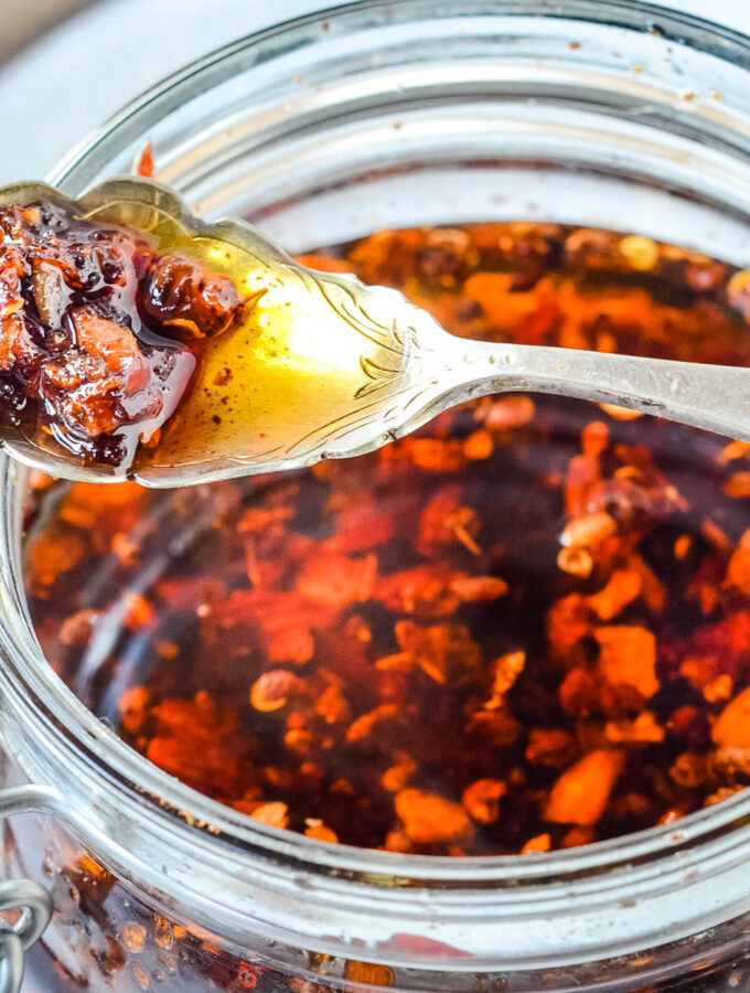 hot crispy chilli peppers in oil