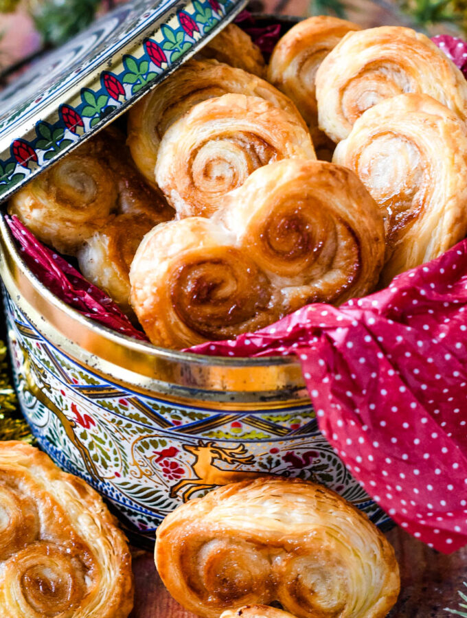 Christmas cinnamon palmiers in tin