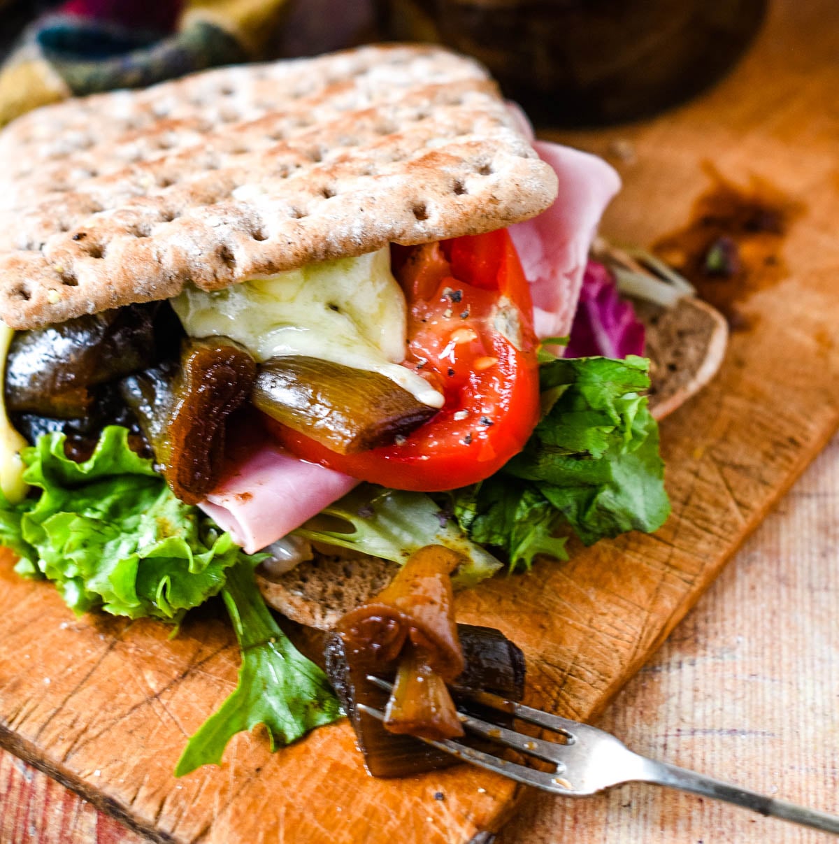 spiced balsamic pickled shallots in sandwich