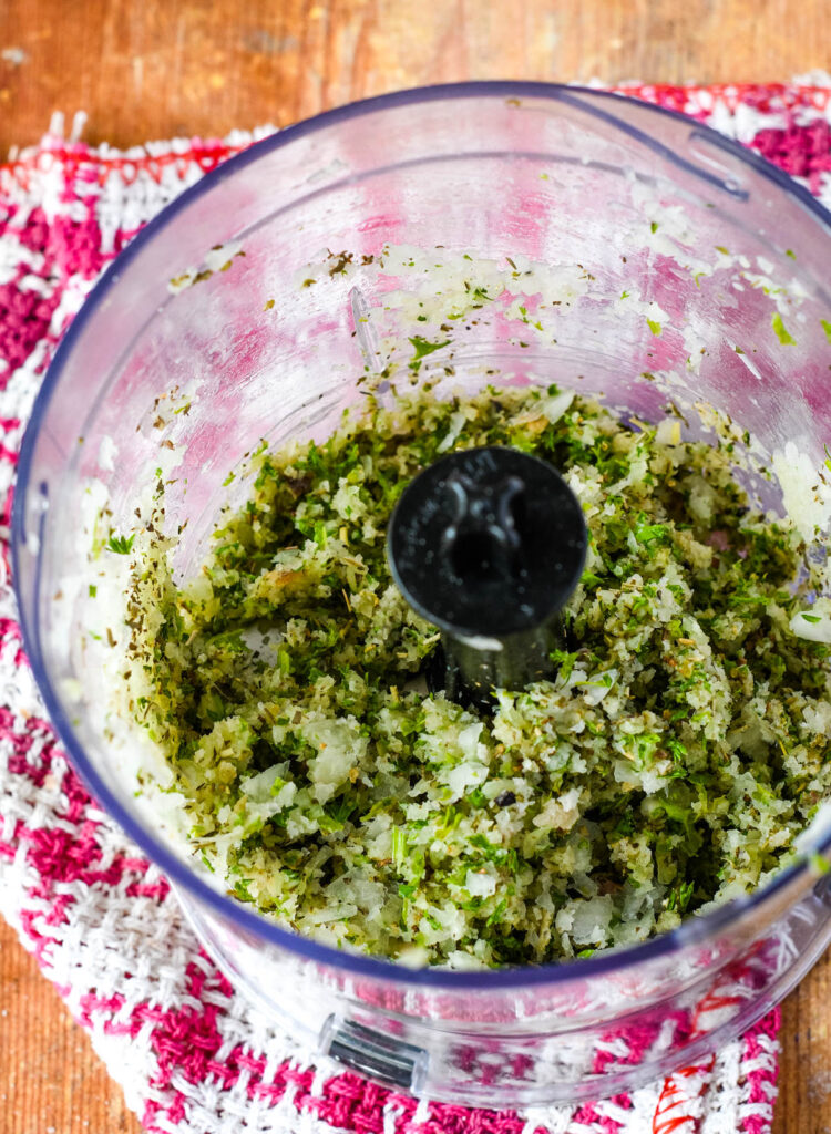 wgizzing added herbs and onions into the mix in food processormix 