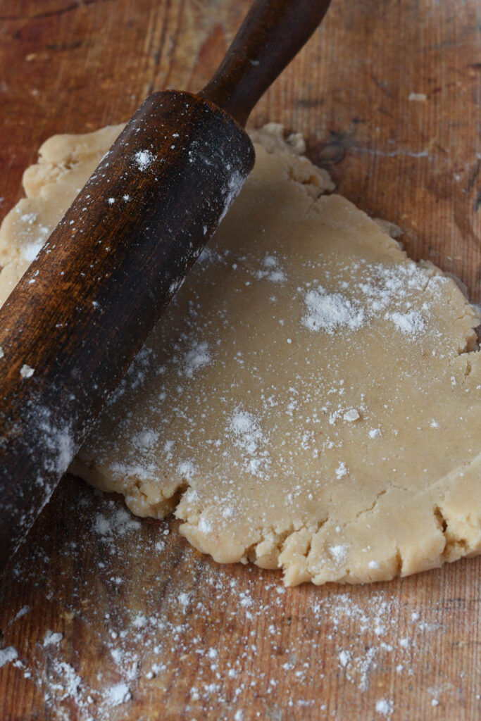 rolling out the shortbread with rolling pin