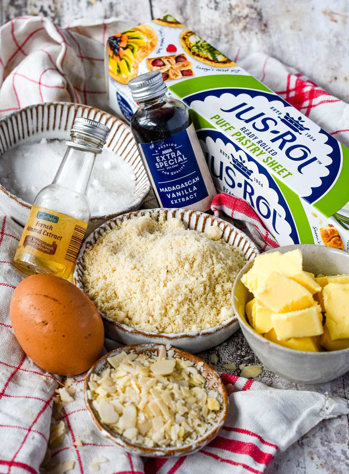 ingredients for almond croissants on table