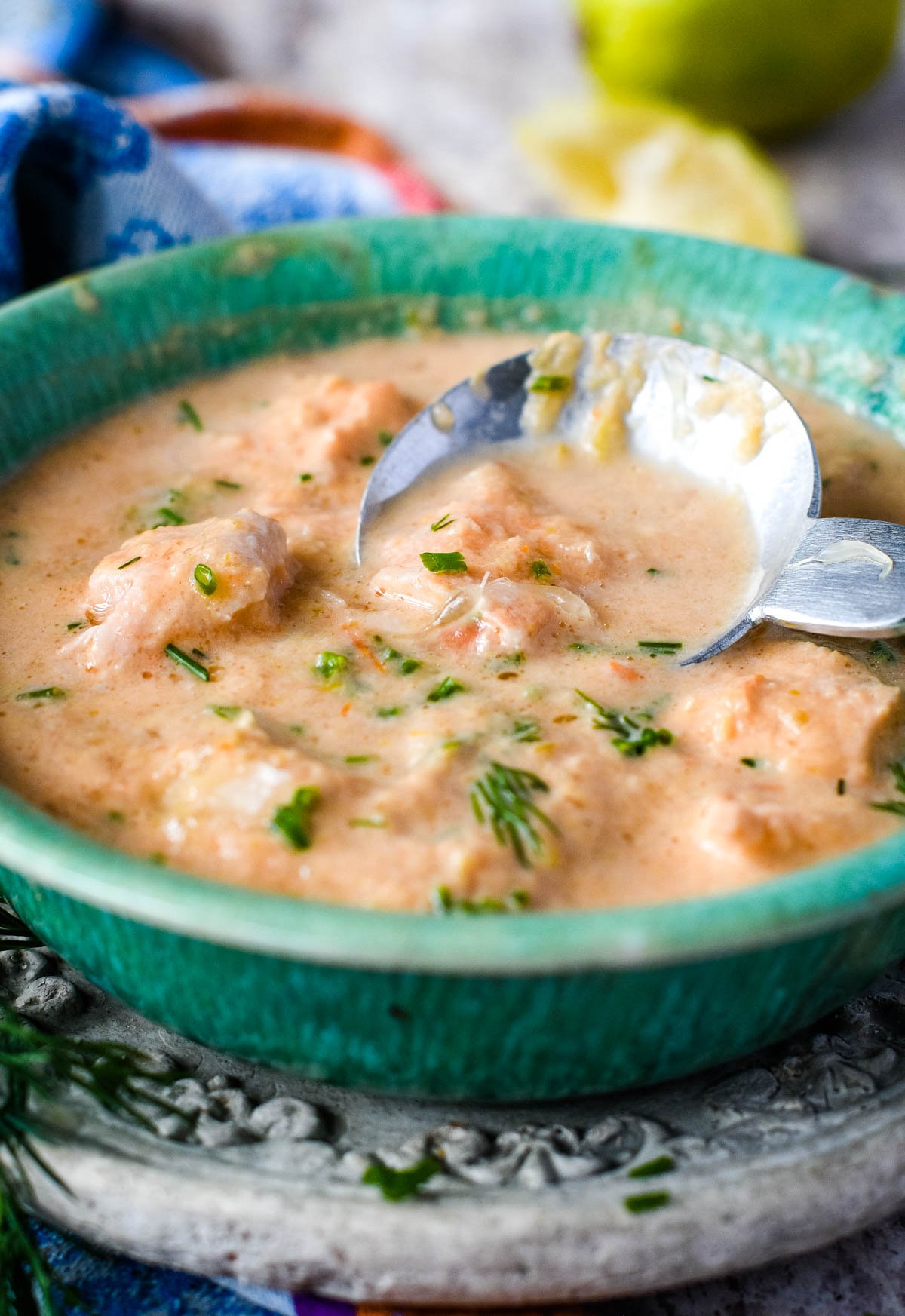 soup with spoon in the bowl