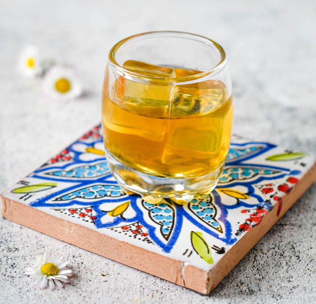 small glass of dried apricot liqueur