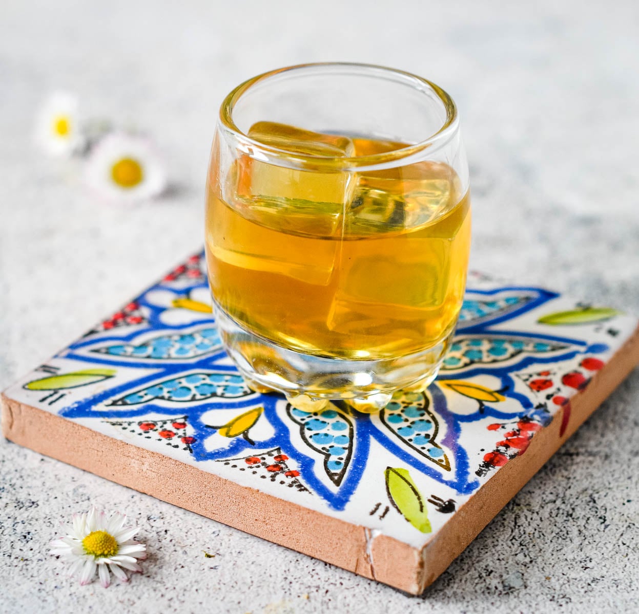 small glass of dried apricot liqueur
