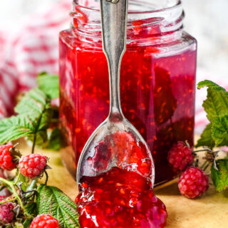 raspberry jam with vintage spoon