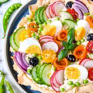 summer vegetable filo tart on table top down