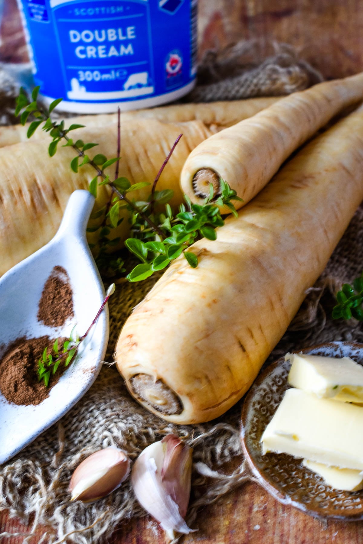 ingredients for parsnip puree on table