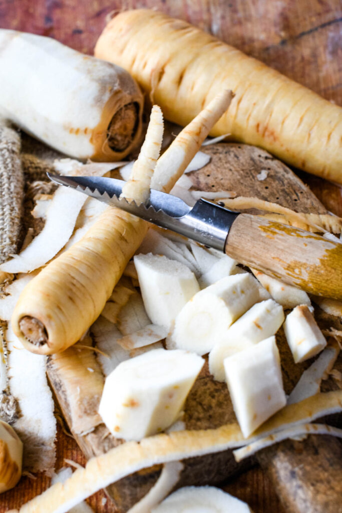 peeling parsnips