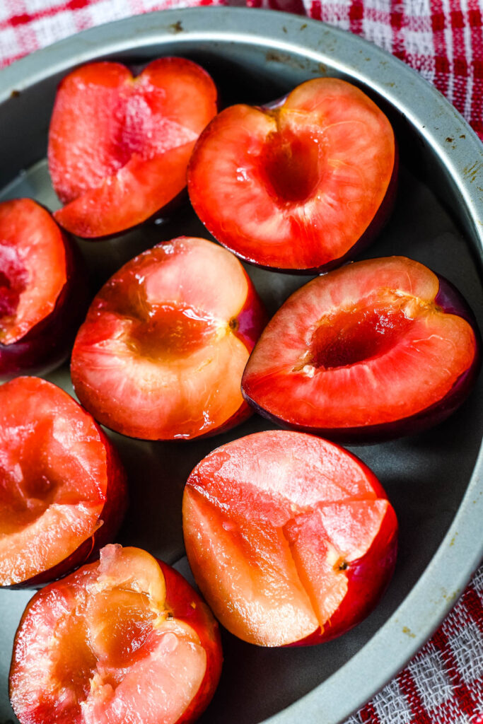 plums in baking dish
