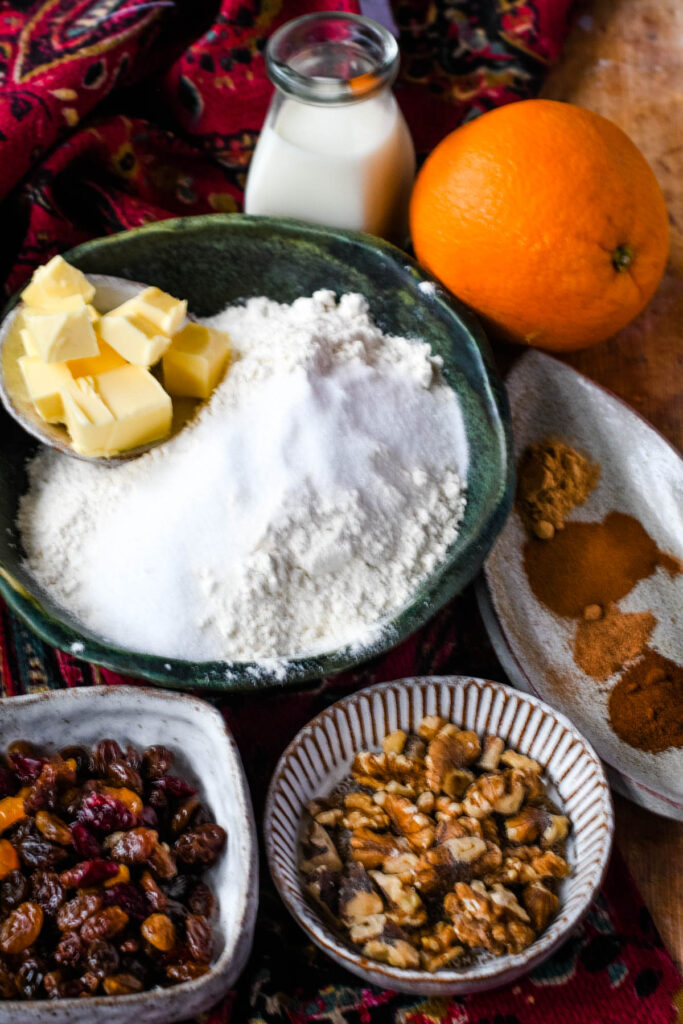 ingredients for Christmas scones on table
