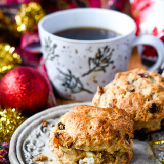 Christmas scones with coffee cup and crackers