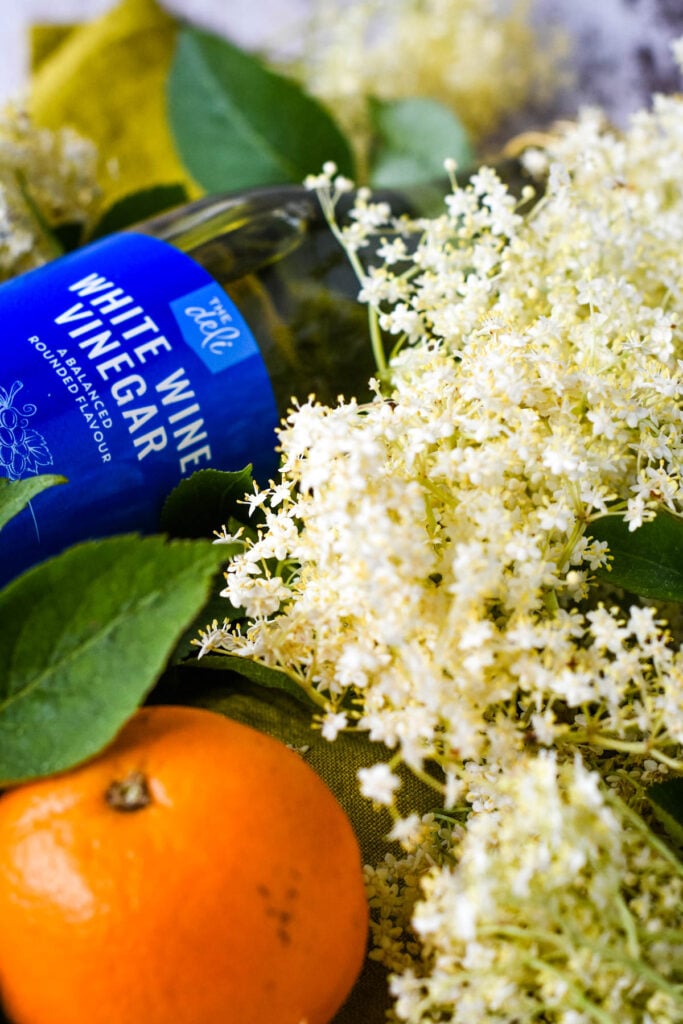 ingredients for elderflower vinegar