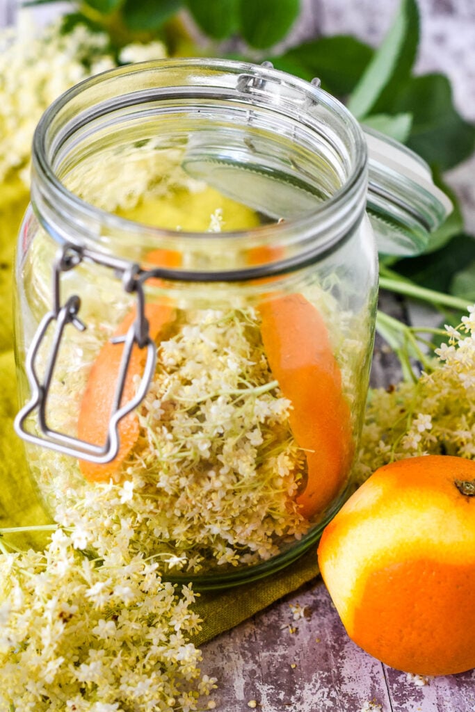 flowers and zest in jar