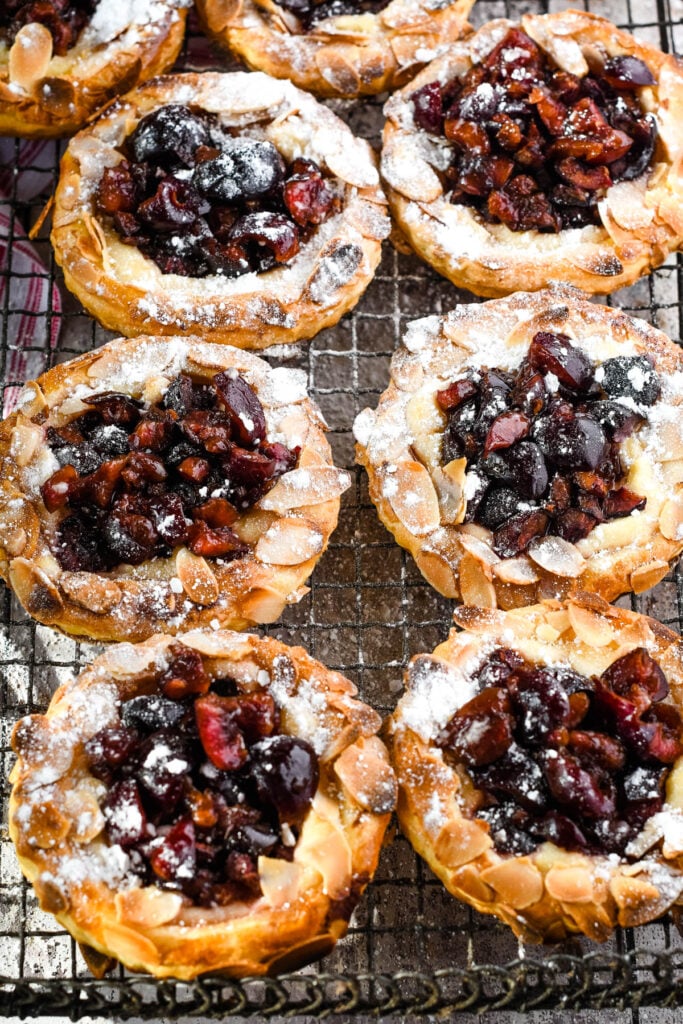 cherry puff tarts cooling on wire tray