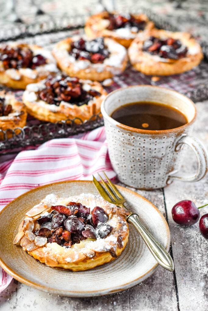cherry puff tarts with coffee cup